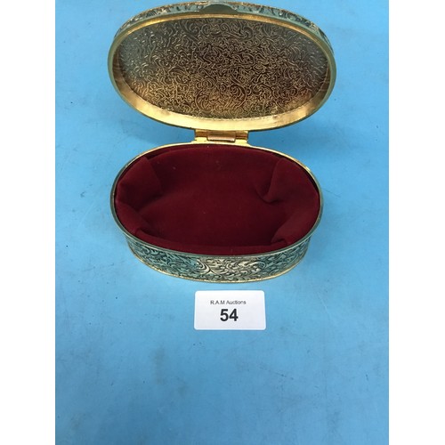 54 - Oval Brass Velvet Lined Trinket Box