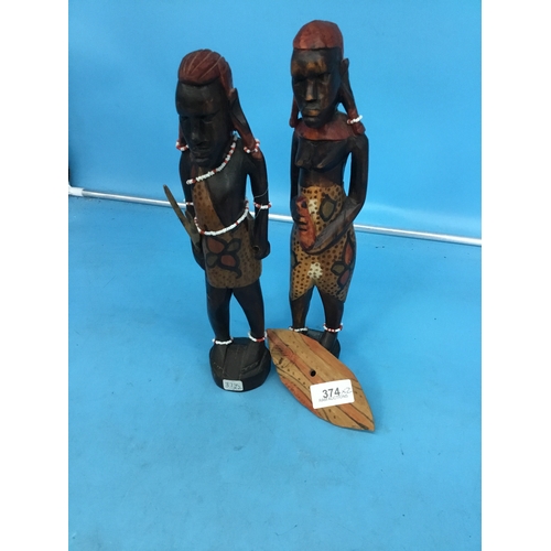 374 - Carved Wooden African Figures x2