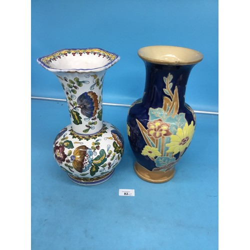 82 - Majolica Vase 14” and a Portuguese Vase 14”