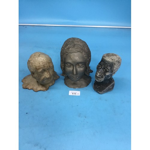 111 - Busts x3 In Metal, Ceramic and Stone