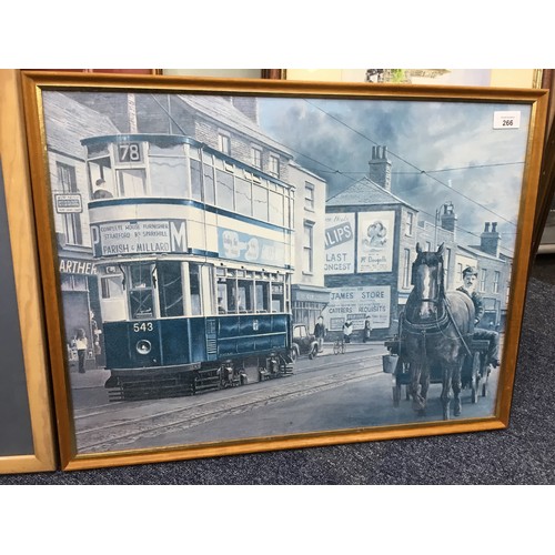 266 - Framed Tram and Cart Picture 30x18