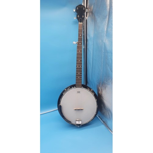 533 - New In The Case 5 String Banjo By Fender With Remo Skin.