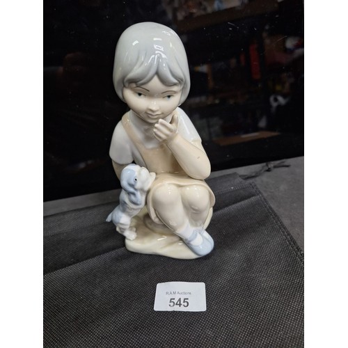 545 - Spanish Porcelain Girl With a Puppy By Lladro Has Marks