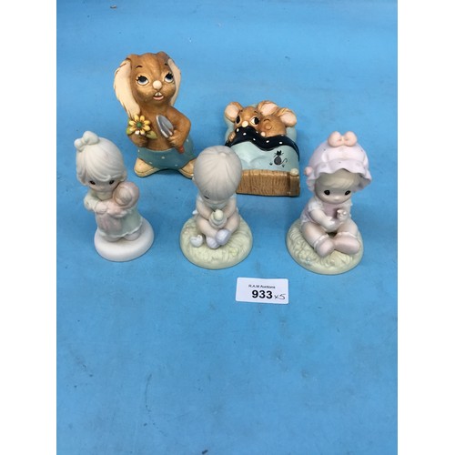 933 - Enesco Precious Moment's x3 and Pendlefin Figures x2