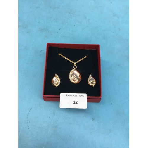 12 - Ladies Rose Coloured Necklace and Earrings