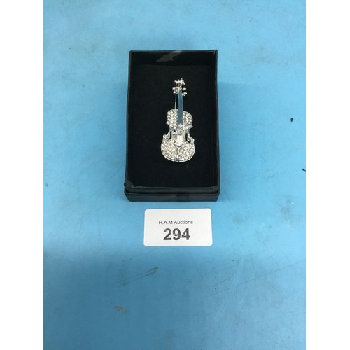 294 - Crystal Violin Brooch