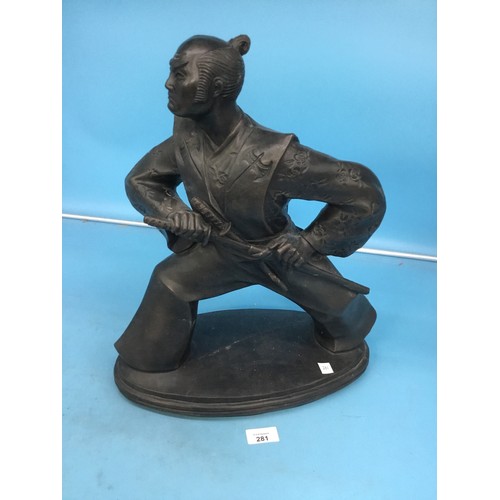 281 - Large Wooden Fighting Samurai Figure