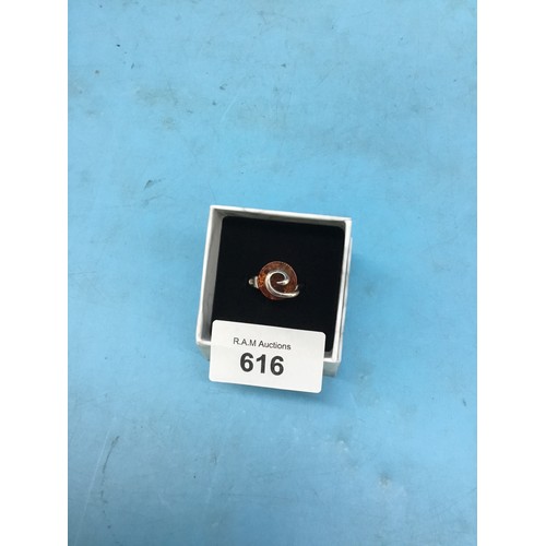 616 - 925 Silver and Amber Ring