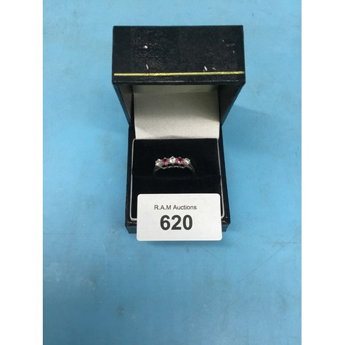 620 - 925 Silver Eternity Ring With Pink Sapphire and Cz