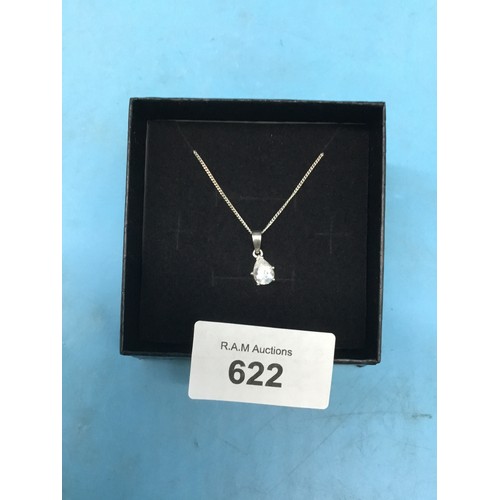 622 - 925 Silver and Crystal Teardrop Necklace