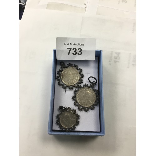 733 - Boxed George V Silver Rupees Mounted For Pendants x3