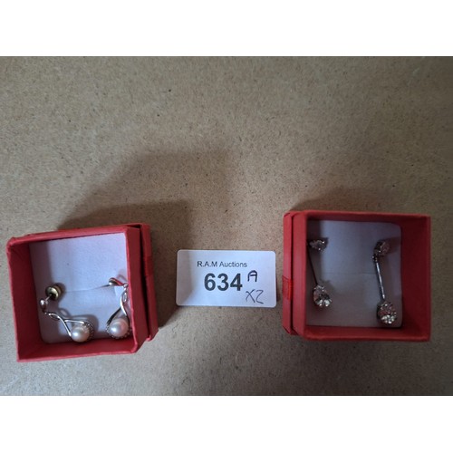 634A - Boxed 925 Silver, Pearl and Stoned Earrings