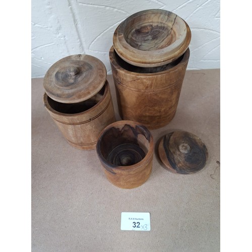 32 - Treen Canisters x3 Fit Inside One Another Possibly Oriental