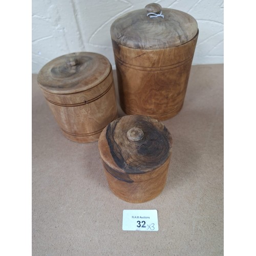 32 - Treen Canisters x3 Fit Inside One Another Possibly Oriental