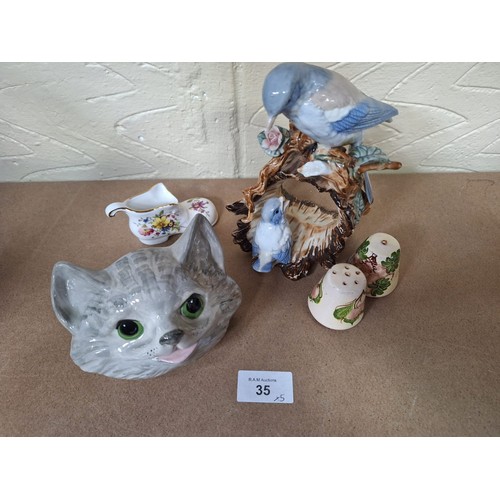 35 - Vintage Birds On a Stump, Vintage Studio Cat, Salt and Pepper and a Hammersley Boot