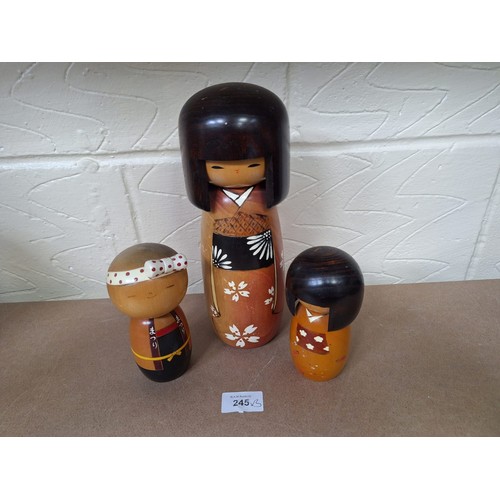 245 - Japanese Wood Treen Dolls x3 Art Form