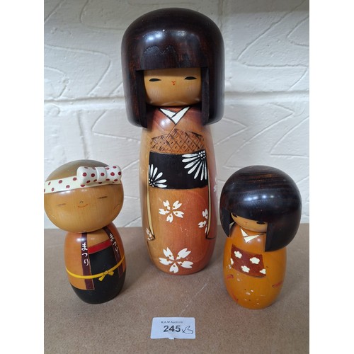 245 - Japanese Wood Treen Dolls x3 Art Form