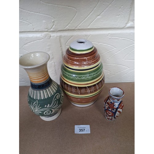 357 - Asian Signed Vase, Vintage Chinese Vase and a Welsh Lamp Base