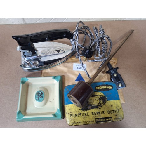 350 - Mixed Lot x4 To Include Trident Travel Iron, Vintage Ashtray, Thermostat and a Vintage Repair Kit