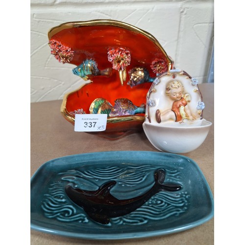 337 - Vintage Hummel Wall Dish, Vintage Poole Tray and a Shell With Sea Plants