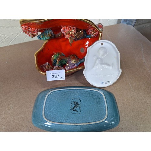 337 - Vintage Hummel Wall Dish, Vintage Poole Tray and a Shell With Sea Plants