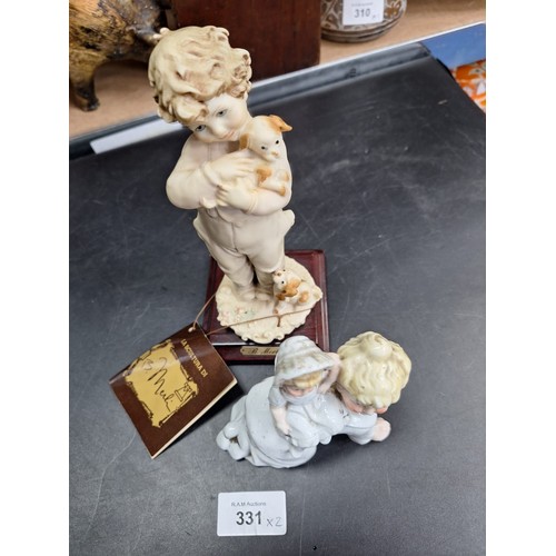 331 - Signed and Tagged Merli Figure  On a Plinth and An Antique Figure Of Girls Playing