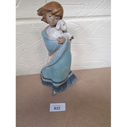 932 - Rare Lladro Mud Style Figure Lady With a Lamb Has Marks To The Base