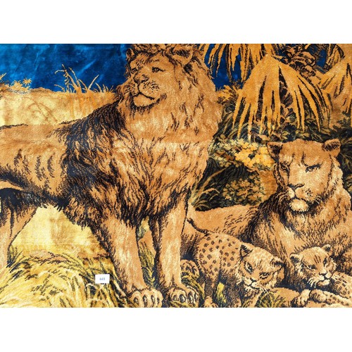 449 - Vintage 6ft x 4ft Silk/Wool Lion Rug