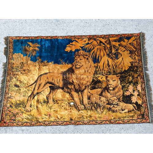 449 - Vintage 6ft x 4ft Silk/Wool Lion Rug