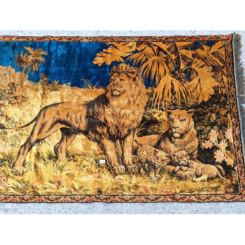 449 - Vintage 6ft x 4ft Silk/Wool Lion Rug