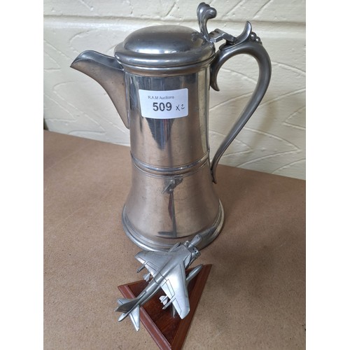 509 - Gulfonia English Pewter Coffee Pot and a Royal Hampshire Pewter Aircraft