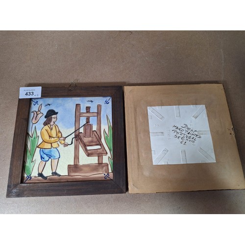 433 - Hand Painted and Signed Framed Collectable Tiles x2 By Bert