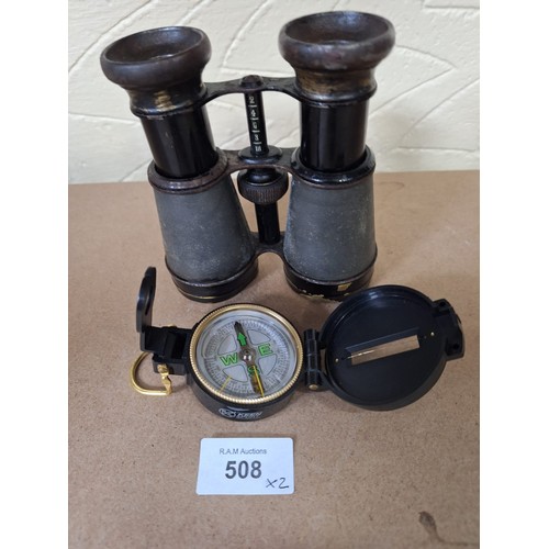 508 - Military Binoculars and an Engineers Compass