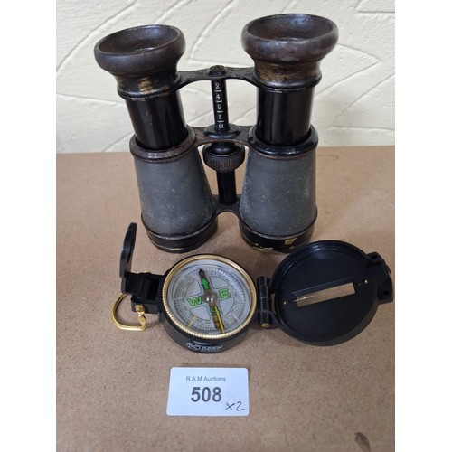 508 - Military Binoculars and an Engineers Compass