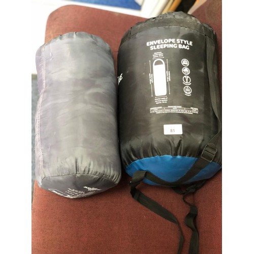 81 - Sleeping Bags In Cases x2 Envelope Style and Mummy 200 Style