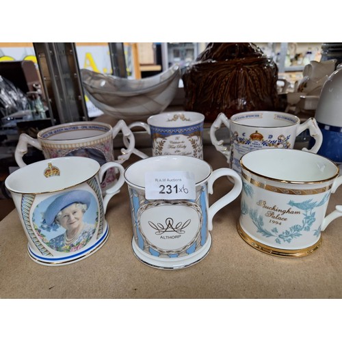 231 - Selection of Commemorative Mugs x6 To Include Aynsley, Duncon and Rare Palace Pieces