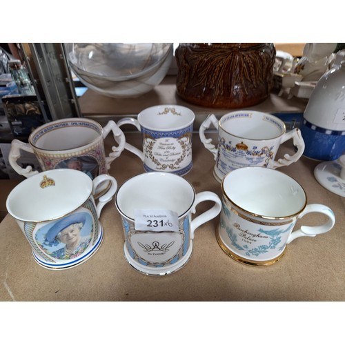 231 - Selection of Commemorative Mugs x6 To Include Aynsley, Duncon and Rare Palace Pieces