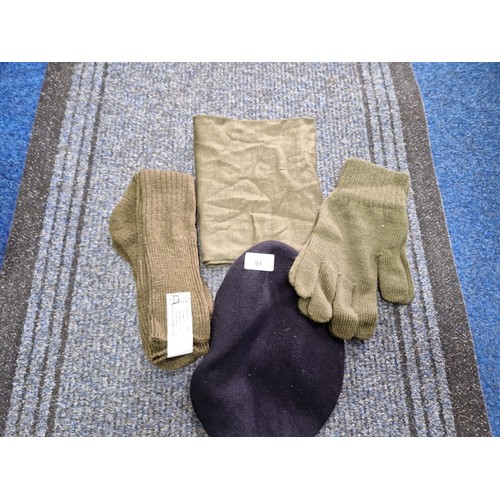 91 - New Combat Clothing x4 To Include Gloves, Socks, Beret and Hoodie