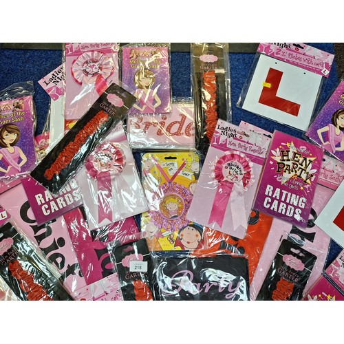 218 - Large Lot Of Hen Party Equipment To Include Rosettes, Garters, Sashes Etc