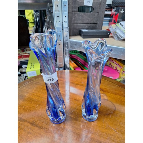 316 - Blue Murano Style Vases x2