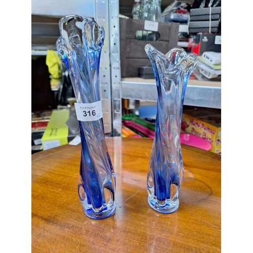 316 - Blue Murano Style Vases x2