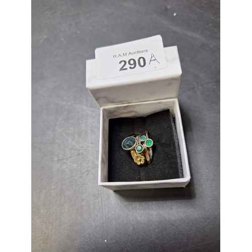 290A - 925 Silver and Gold 5 Piece Ring With Green Stones