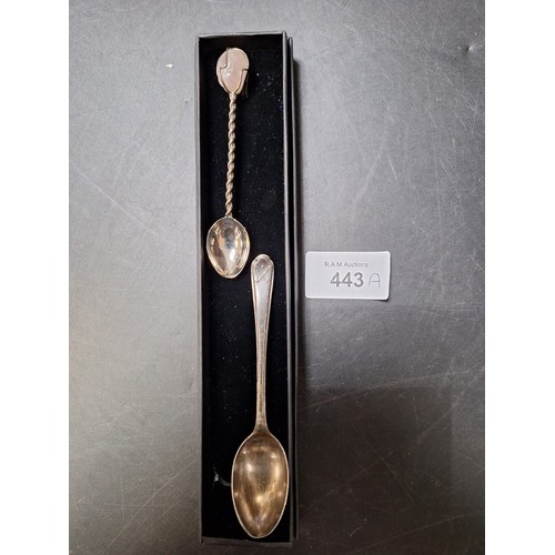 443A - Presented As 2 Silver Spoons One Has Marks and One Has a Rose Quartz Top