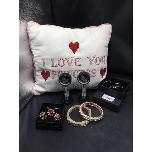 118 - Boxed Jewellery x2, Crystal Bangles x2, A Pillow and 2 Elvis Clocks