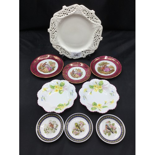 320 - Laced Ware Plate, Shelley Dishes x2, Royal Doulton Dishes x3 and Limoges Plates x3