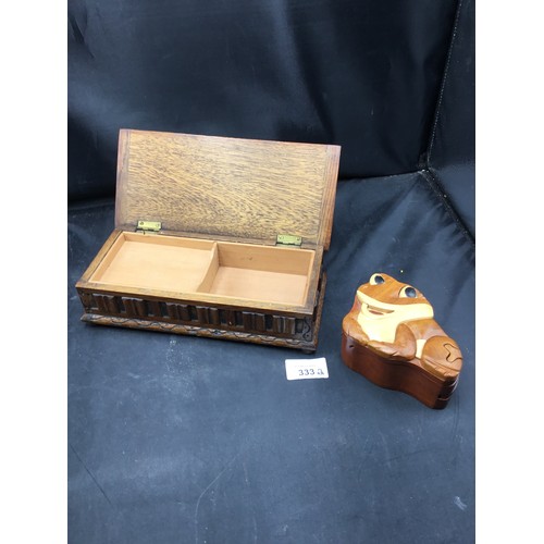 333 - Carved Wooden Musical Box and a Puzzle frog  Secret Box