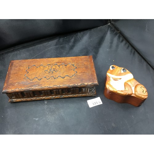 333 - Carved Wooden Musical Box and a Puzzle frog  Secret Box