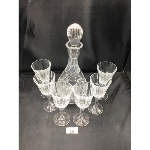 346 - Retro Vintage Crystal Decanter and 6 Crystal Glasses