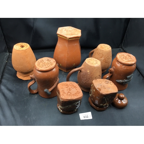 632 - Mugride Art Pottery Pieces x 8 all Signed and Dated