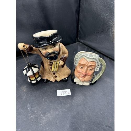 759 - Roy kirkham Toby Jug Nightwatchman and Royal Doulton The Lawyer